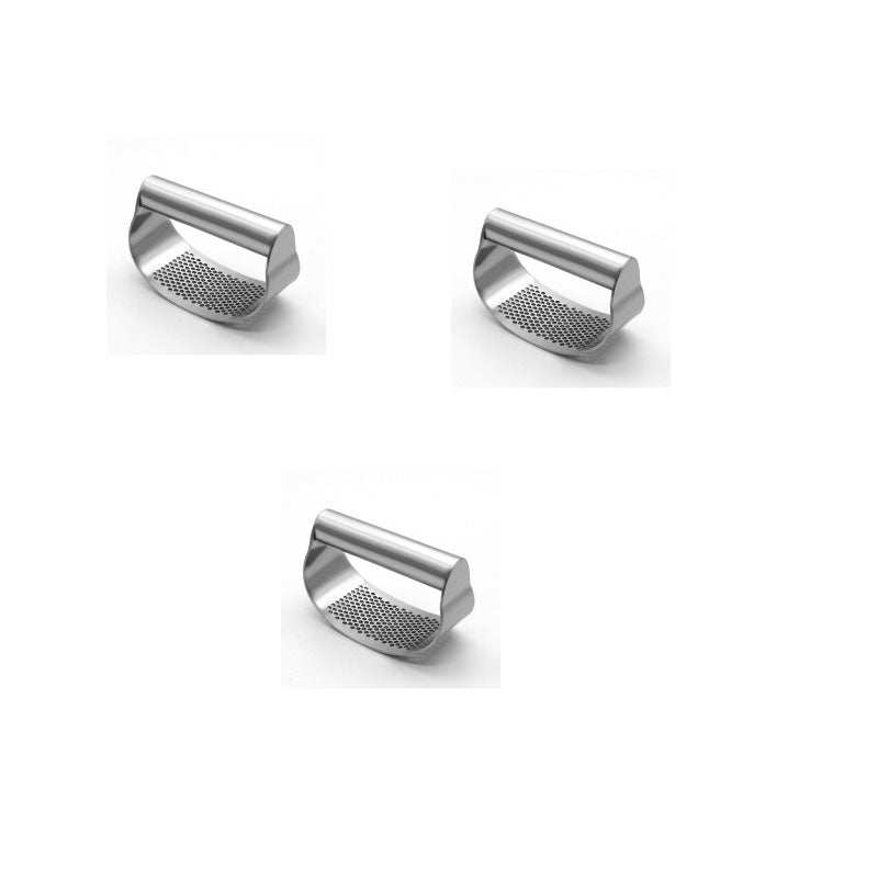 Set of three best garlic crusher stainless steel garlic press rockers with curved handles and uniform precision holes